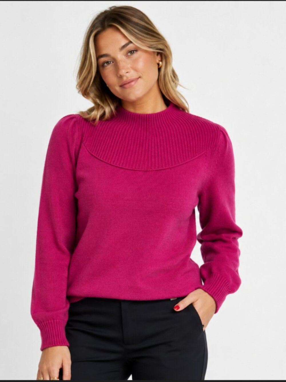 Louna Rib High Neck Sweater Jewel Toned Magenta Pink XS